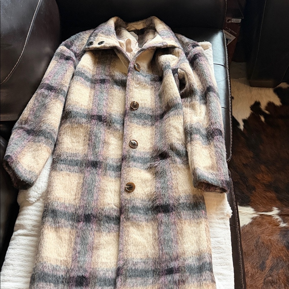 Brown and Purple Plaid Trench Coat